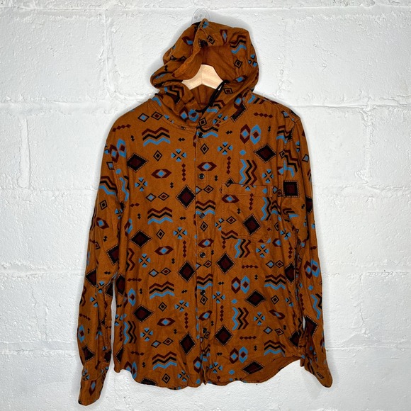 Original Use Other - Original Use Mens Southwestern Rust Long Sleeve Hooded Flannel Button Down Shirt